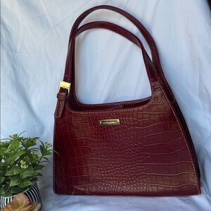 Liz Claiborne Crocodile-Embossed Burgundy Shoulder Bag